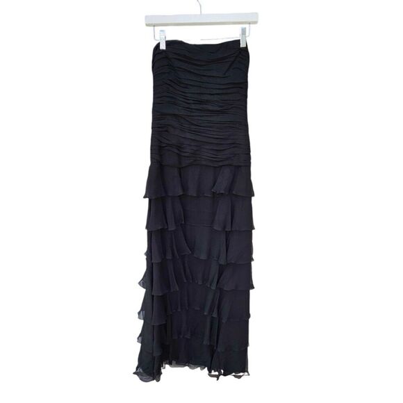 BCBG Max Azria Black Chiffon Strapless Ruffled Maxi Dress Formal Size 10 Fairy - Picture 1 of 7